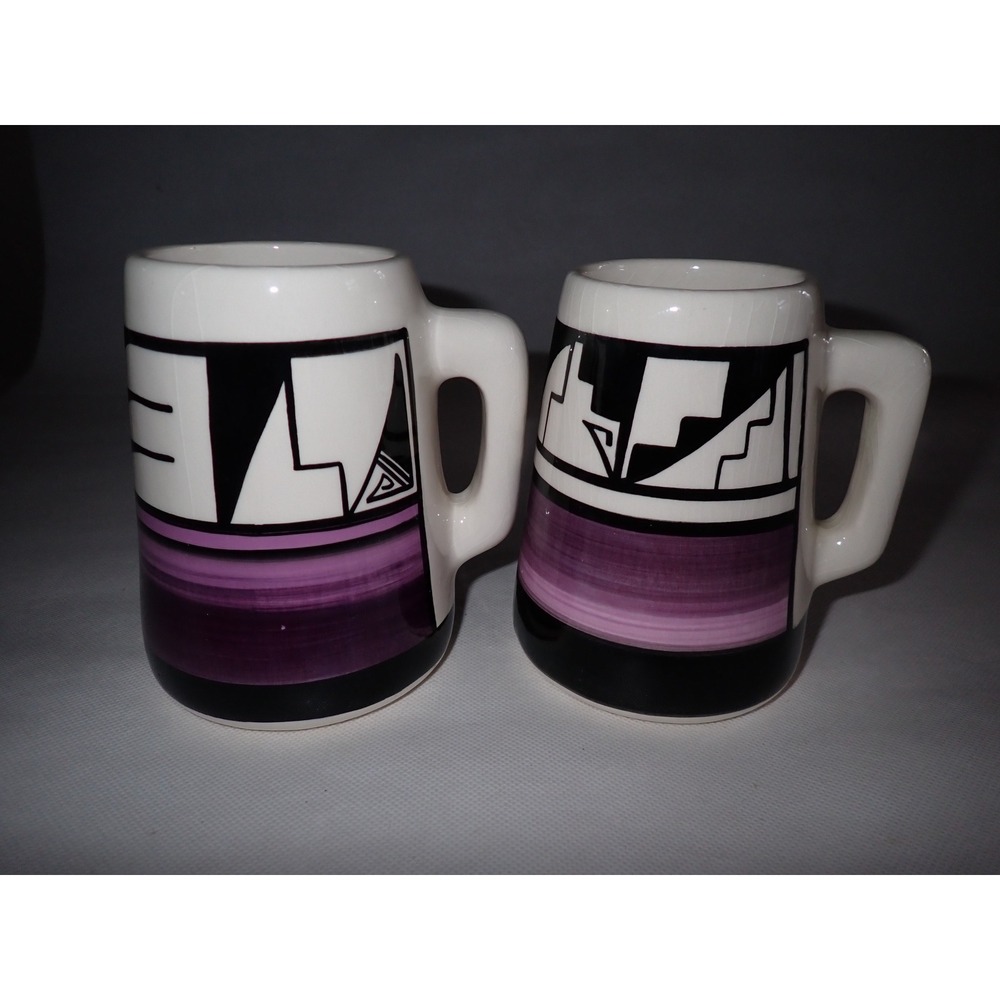 Ute Mountain Tribe Pottery Mugs Set of 2 Lora Watts Maxine Talk Purple Black